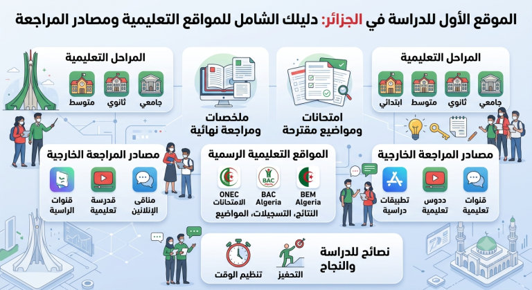 الموقع الأول للدراسة في الجزائر: دليلك الشامل للمواقع التعليمية ومصادر المراجعة 2026